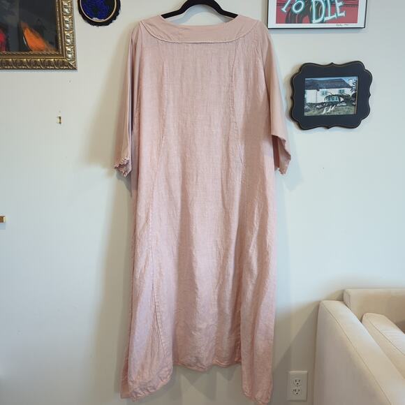 Blue Fish Pink 100% Linen Cocoon Le Jardin Dress in Vintage Petal Dress One Size - Picture 4 of 6